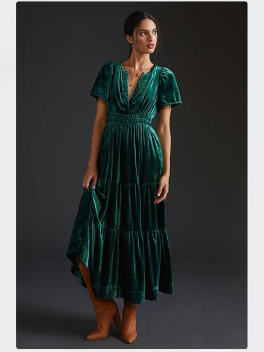 Anthropologie Somerset Emerald Green Velvet Maxi Dress, Size M